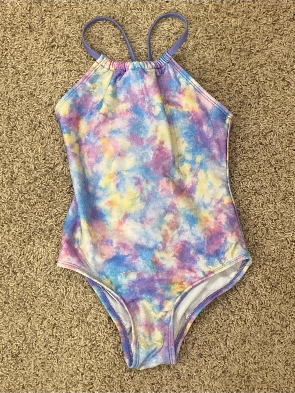 Cat & Jack Girls' Pastel Tie-Dye One-Piece Swimsuit - Purple, Blue, Yellow